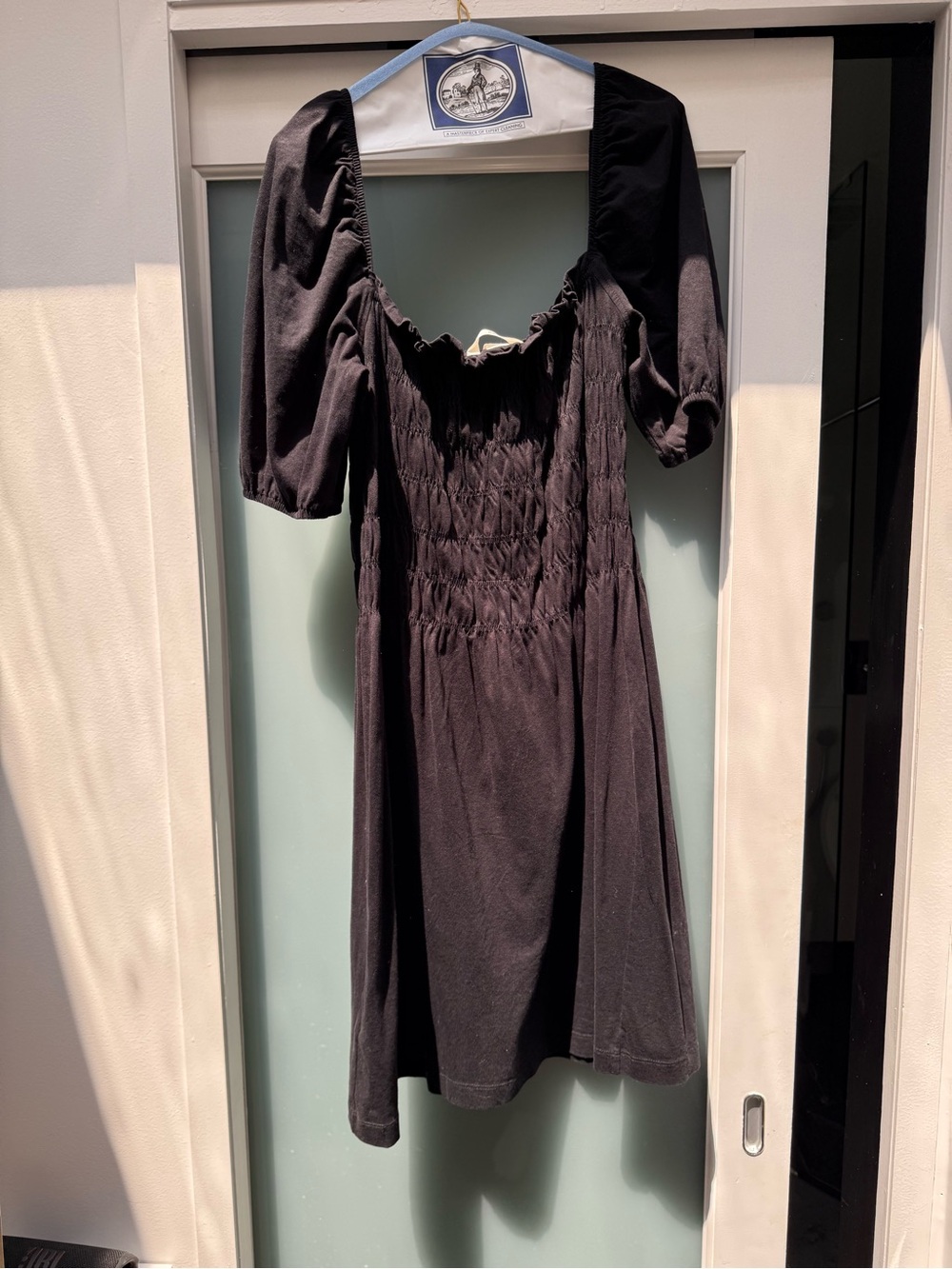 Women's Black Puff Sleeve Smocked Dress
